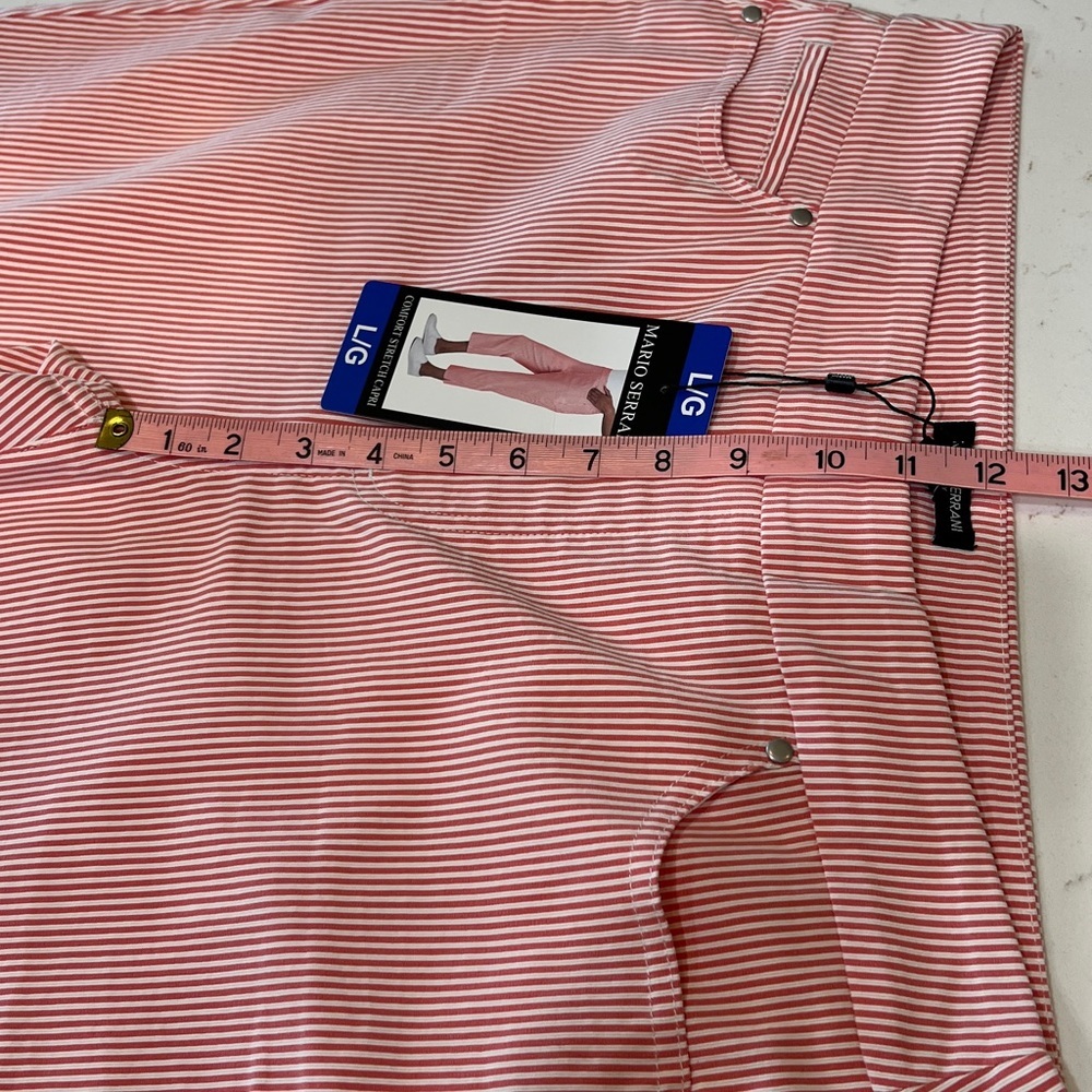Mario Serrani Comfort Stretch Capri Pants Tomato Ivory NWT Size L - Picture 8 of 11